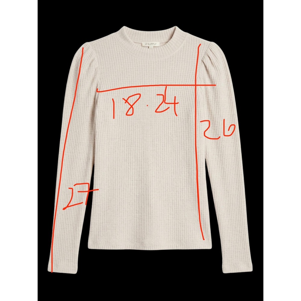 Z Supply Justice Thermal Top Oatmeal Waffle Knit Puff Sleeve Crew Neck Large NWT - Picture 9 of 10